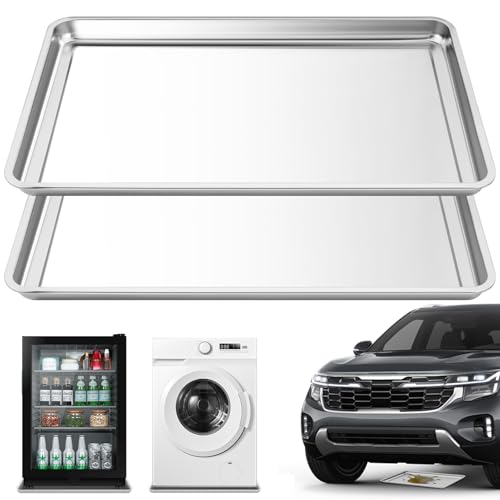 2Pcs Stainless Steel Oil Drip Pan for Under Car, 24 x 16 x 1.9 Inch Metal Oil Drain Pan for Oil Change, Automotive Large Drip Tray Oil Catch Pan Replacement Tray to Keep Garage Floor Clean - size: 24'' x 16'' x 1.9'', 2Pack, Stainless Steel