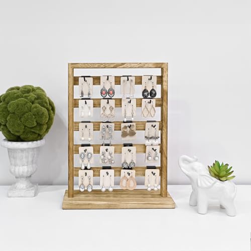 Ikee Design Free Assemble 2 Pcs Set Wooden Jewelry Display Rack with 20 Removable Metal Hooks/Each, Earring Display Holder Stand for Earring,Necklaces,Bracelet, Keychain Stand, Oak Color - color: b) Oak, 2 Pieces