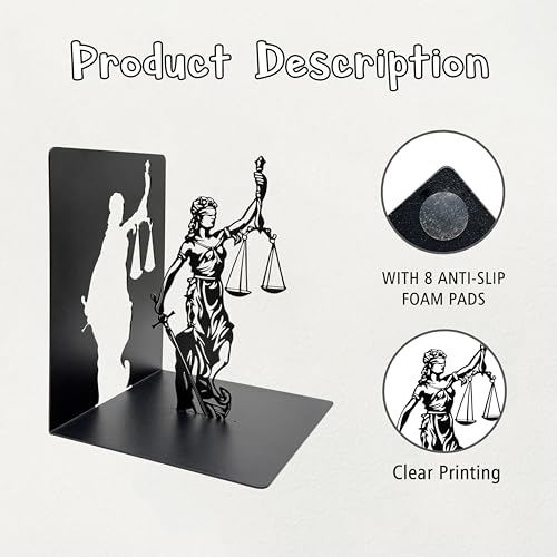 Lady Justice Statue Bookends - Metal Scales of Justice Decor for Law Office, Lawyer Gifts, Bookshelf or Desktop, 4.7x4.7x6 Inch Rustic Lawyer Office Decor