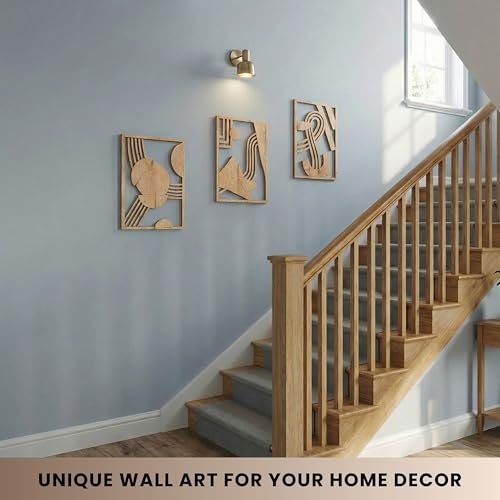 qmmp Modern Wooden Wall Sculptures - Set of 3 - Home Decor Accent - Large Wall Art for Living Room, Bedroom, Office - Easy Installation (Oak, Large - Abstract Shapes) - color: Oak, size: Large - Abstract Shapes