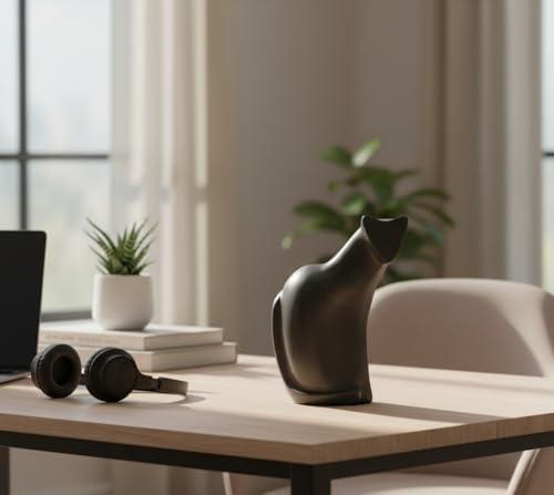 Young's Inc Modern Black Cat Resin Figurine Sculpture, Minimalist Cat Statue Home Decor, Abstract Cat Tabletop Accent for Living Room Shelf Desk Mantel, Contemporary Animal Art Decor, 10 Inch - style: Modern Black Cat