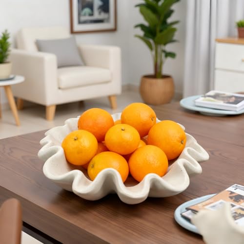 10" Large Handmade Decorative Bowl decor, Handicraft Scalloped Bowls for Modern Home Decor,Ruffle Decor,Key Bowl for Entry Table,Decorative Fruit Bowl for Kitchen Counter,Light Gray - color: Light Gray, size: 10inch
