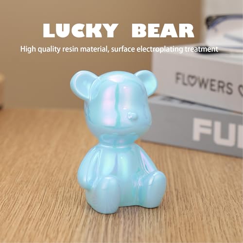 Small Bear Figurines Animal Sculpture Home Décor for Living Room Bedroom Office Statues Desktop Cabinets Tabletop Decor for Women Mom Birthday Gift(Blue) - color: Blue