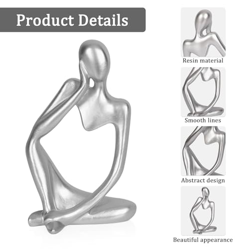 Sandstone Resin Thinker Style Abstract Sculpture Statue Collectible Figurines Home Office Bookshelf Desktop Decor (Small Silver, 3pcs) - color: Small Silver, size: 3pcs