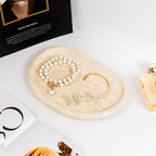 Natural Travertine Tray, Special-Shaped Jewelry Tray, Marble Ring Dish for BathroomCountertop, Nightstand,Dressing Table, Bedside Table, Home Decor, Beige(Middle)(NS025) - size: 9.1" x 6.3" x 0.6"