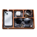 Shinpuru Wooden Valet Tray for Men, Nightstand Organizer with Leather Inlay, EDC Essentials Catchall Tray for Keys, Phone, Wallet, Watch, Earbuds - Bedside Desk Entryway Tray (Wood) - color: Brown
