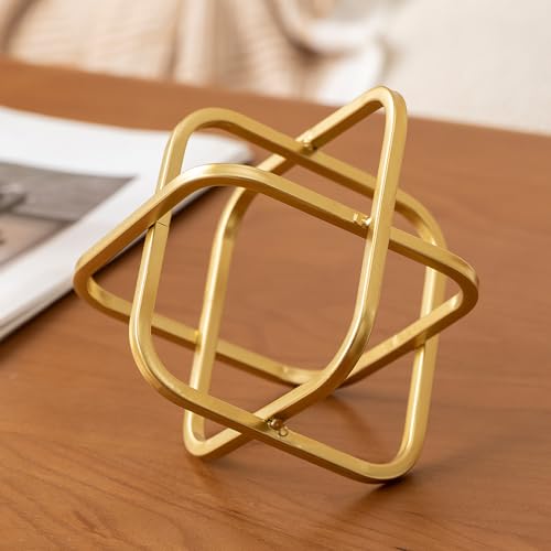 5.5" Gold Metal Geometric Sculpture, Modern Square Decorative Sphere, Small Tabletop Decoration Ball for Home Office Table Shelf Living Room Bedroom Desk Decor - color: Gold Square-5.5in