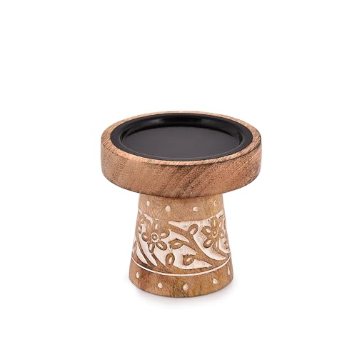 NIRMAN Mango Wood Candle Holders, Wood Candlesticks for Home Wedding Table Decor Centerpiece (4" x 4" x 4")