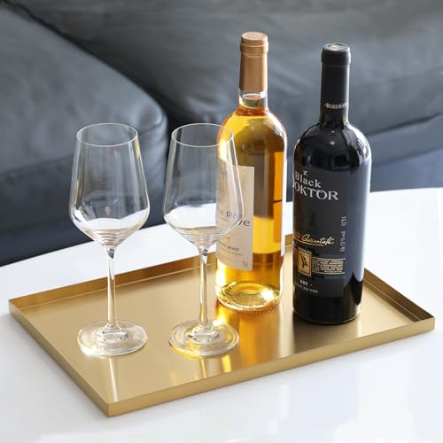 FREELOVE Gold Tray for Bathroom Vanity Brass Decor, Small Candle Holder, Rectangle Soap Dish, Brushed Square Plate, Coffee Table Toilet Back Modern Antique, 10''X15'' - size: 15" x 10" x 0.6"