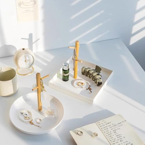 Key Tray for Entryway Table, Catchall Tray Organizer with 3 Tiers Wood Rack for Keys, Bracelets, Watches, Jewelry, Phone (Round)