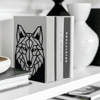 Peacoblue Metal Bookends for Shelves, Modern Decorative Heavy Duty Study Book Support Stoppers for Office, Desk, Shelf, Room 5.3"x4.3"x7.5" Cast Iron Simple Tall Bookends, 1 Pair (Geometric Wolf Head) - style: Geometric Wolf Head