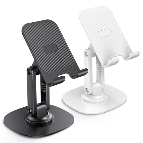 OMOTON Cell Phone Stand for Desk, 2 Pack Adjustable Foldable Phone Holder, 360 Swivel Mobile Stand Fit for iPhone 17 16 15 14 13 Pro Max and All Smart Phones, Black & White - color: Black & White