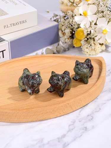 Top Plaza 1 PC Dragon Bloodstone Crystal Cute Cat Figurine Gifts Carved Healing Lucky Home Decor Natural Gemstone Cats Collectibles Pocket Sculpture for Cat Lovers - color: Dragon Bloodstone