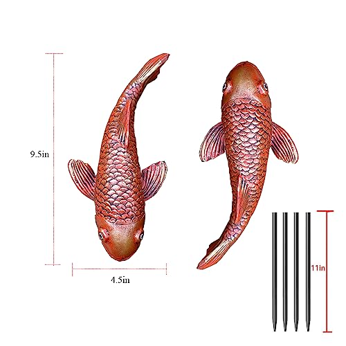 Antique Ceramic Koi Fish Garden Statues - Set of 2 | Exquisite Fish Sculptures for Outdoor, Patio, Pond, and Garden Decorations (Brassy) - color: Brassy