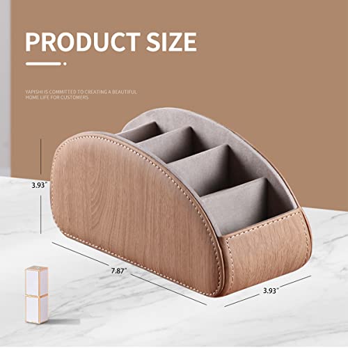 All-in-One Leather TV Remote Control Holder with 5 Compartments Nightstand Desktop Air Conditioner Media Player Remote Caddy Storage Box Organizer Tray For Makeup Brush Pen Stationary Table Controller - color: Khaki, size: Large