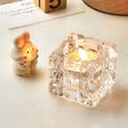 Crystal Ice Tea Light Candle Holders, Set of 2, Glass Candlestick Holders Tray for Bathtub, Bathroom, Livingroom