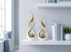 Querro Modern Abstract Ceramic Statue - Elegant White & Gold Decor for Home Living Room, Dining Table Centerpiece & Office Shelf | Luxury Aesthetic Sculpture