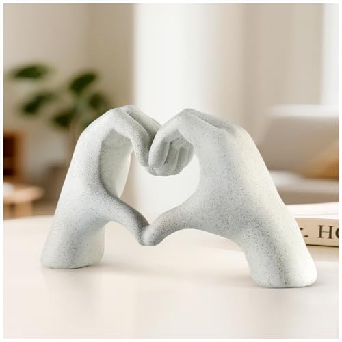 White Heart Hands Sculpture - 9.4" W Modern Home Decor Sculpture for Shelves, Desk & Living Room, Minimalist Shelf Decorations, Heart Hands Decor