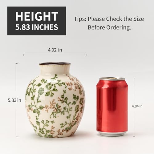 SIDUCAL Ceramic Green and Beige Antique Vase, 5.83 Inch Retro Ice Cracked Chinoiserie Floral Vase, Rustic Farmhouse Vases for Home Decor, Bookshelf, Office, Garden, Chinoiserie Decor, Tuscan Decor - color: 18443-green and Beige