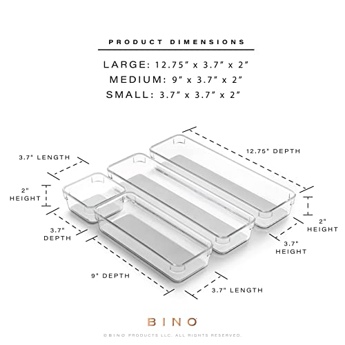 BINO | 4-Piece Drawer Organizer Bin Set - Grey, Small | THE MODULAR+ | Multi-Purpose Storage | Soft-Grip Lining and Non-Slip Rubber Feet | Durable | BPA-Free | Desk Drawer Organizer | Vanity - color: Light Grey, size: Small