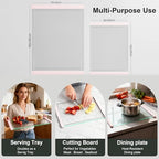 Tempered Glass Cutting Board Set for Kitchen Counter - Dishwasher Safe with Juice Grooves, Non-Slip Silicone Edges & Beveled Grip - 16"x12" & 12"x8" Serving Tray - Pink - color: Pink