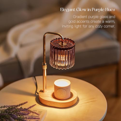 Candeldo Candle Warmer Lamp with Timer: Purple Candle Warming Lamp with 2 Bulbs Height Adjustable Wax Melt Dimmable Bedroom Decor for Women - color: Purple