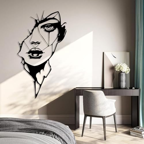 Abstract Wall Art, Abstract Woman Face Wall Decor, Minimalist Wall Art, Metal Women Sculpture, Line Wall Art, Abstract Woman Silhouette, Wall Decor for Bedroom, Gift for Her (Black, 23"x41"|58x105cm) - color: Black, size: 41"L x 23"W