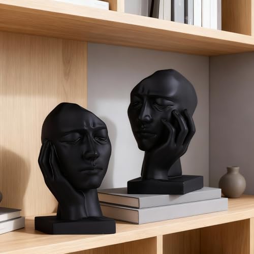Unique Bookends for Shelves,Philosopher Book Ends Thinker Statue, Heavy Duty Book Shelves Decor, Modern Creative Office Company Bookends Ornament Decorations - color: Black