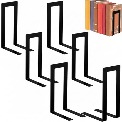 Chunful 6 Pcs Modern Metal Book Ends for Shelves Decorative Small Bookends Book Shelf Organizer Minimalist Design Stopper to Hold Books for Office (Square) - color: Black, size: Square