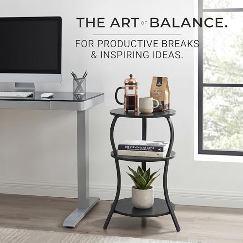 Vintage Small Round Side Table, 3-Tier Slim Waist Circular End Table with Storage Shelf, Compact Tea Sofa Side Table, Round Corner Coffee Table Nightstand for Living Room Bedroom Small Spaces,Black - color: Black, style: Classic