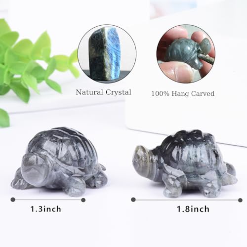 1.8 Inch Labradorite Turtle Crystal Figurines, Hand-Carved Healing Crystal Turtle Divination Decor, Stone Tortoise Memorial Gifts for Women and Men - color: Labradorite