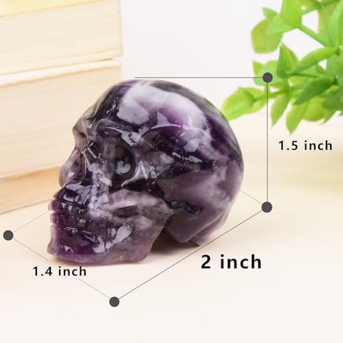 2 Inch Dream Amethyst Crystal Skulls Decor,Human Skull Sculpture Statues Healing Crystal Decor,Halloween Skull Figurines,Home Office Decoration Christmas Meditation Gifts for Men Women - color: Dream Amethyst
