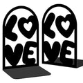 Decorative Book Ends, 2 Pcs Love Decor Metal Bookends Rectangular Black Bookends for Shelf Decoration and Book Organization - style: Love