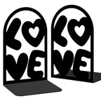 Decorative Book Ends, 2 Pcs Love Decor Metal Bookends Rectangular Black Bookends for Shelf Decoration and Book Organization - style: Love