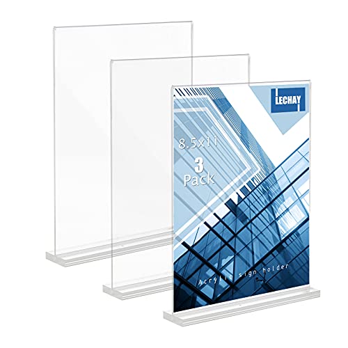Lechay 3 Pack Acrylic Sign Holder, 8.5 x 11 inches Clear Table Menu Display Stand Desktop Display Stand Paper Holder Table Top Sign Holder Suitable for Restaurants, Office, Home, Store