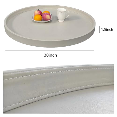30 x 30 inches high-end Light Luxury Leather Round Oversized Service Tray, Ottoman Tray，Coffee Tray, Food Tray, Family Dinner, Out-of-House Picnic, Party Essential Tray (30 inch Beige) - color: 30 Inch Beige