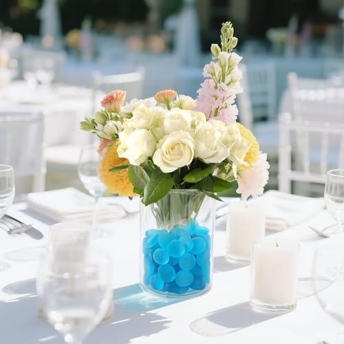 SUREAM Blue Frosted Glass Beads, 0.8LB Vase Filler Beads for Centerpieces, Flat Marbles for DIY Plant Pot Candle Bird Fountains Fish Tank - color: Blue