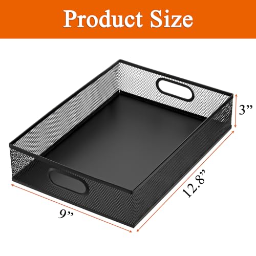 Elsjoy 2 Pack Desk Drawer Organizer Tray, Metal Mesh Desktop Storage Tray Office File Organizer with Handle, Portable Large Storage Basket for Office Supplies, Craft, Magazine, Paper