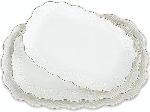 Kassel Ceramic Serving Platter Set | 14”/12”/10” Oval Serving Trays for Entertaining at Parties and Weddings | Oven Safe Large Serving Trays for Tacos, Steak, and Cake - size: Small Oval {14”/12”/10”}