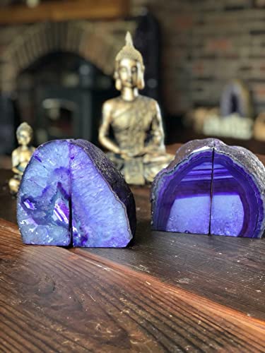 AMOYSTONE Purple Agate Bookends, Minimalist Book Holder for Heavy Books, Book Ends 4-6 LBS Stylish Bookends for Shelves, Office Table, and Home Decor - color: Purple, size: 4-6 Pounds
