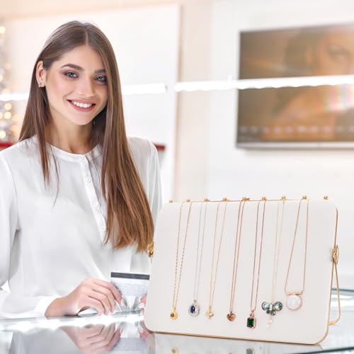 Elsjoy Velvet Necklace Display Stand, Beige & Gold Necklace Jewelry Showcase Holder, Metal Hanging Necklace Organizer Large Necklace Display for Vendors