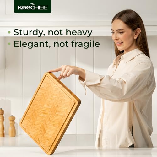 Keechee Bamboo Cutting Board, Reversible Wood Cutting Boards for Kitchen with Juice Grooves, Atelier Collection Handcrafted Large Serving Tray, Luxury Housewarming Wedding Gifts for New Home - size: Set of 3 (M+L+XL)