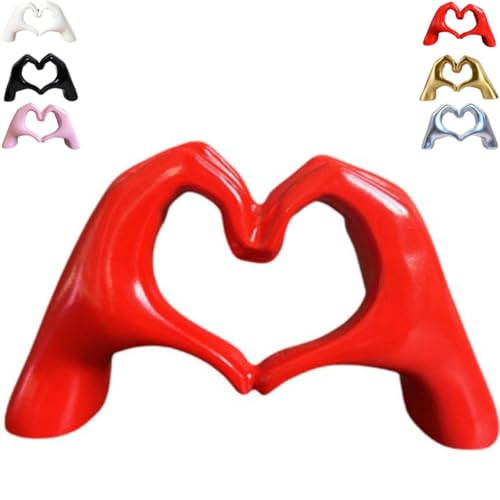 Heart Hands Sculpture Decor, Love Hand Statue Room Decoration, Love Finger Sculpture for Shelf Coffee Table Office Bedroom Bookshelf Small Ornament Home Decoration (red) - color: Red