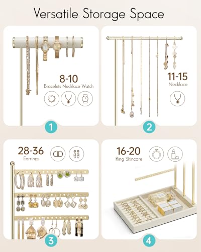 VLANDO Jewelry Stand Organizer with Ring Holder, Mothers Day Mom Gifts, Jewelry Holder Organizer with Tray, Necklace Holder Bracket Holder Earring Holder - Cloud White - color: Cloud White