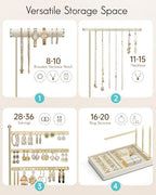 VLANDO Jewelry Stand Organizer with Ring Holder, Mothers Day Mom Gifts, Jewelry Holder Organizer with Tray, Necklace Holder Bracket Holder Earring Holder - Cloud White - color: Cloud White