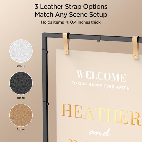 Welcome to Our Wedding Sign Stand, Adjustable Portable Seating Chart Holder for Wedding Entrance Reception, Black Metal Linen Fabric Display Easel with Design Bundle & Hanging Straps for Party Décor