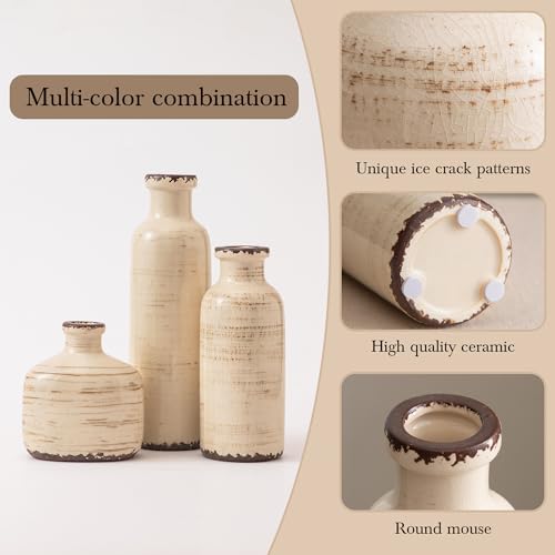 Ceramic Vase Set of 3 White - Ice Creak Bud Vases Set for Flower Centerpieces Decor - Vintage Samll Vase for Pampas Grass - Modern Decoration for Home Farmhouse Table Office, Mini Vase by Lyeec - color: 202-2