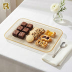 3 Pack Gold Glitter Plastic Serving Trays for Party - Gold Glittered Serving Tray 8 x 11 Inch - Heavy Duty Dessert Trays for Food - Rectangular Party Serving Trays for Entertaining - color: Gold Glitter