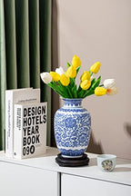 Blue Vase, Chinoiserie Vase, Ginger Jar Vase for Home Decor, Blue and White Porcelain Decor,9 "H - size: BlueA 9"H