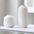 Matte White Vases Home Decor Stripe Centerpieces Modern Boho Ceramic Set of 2 for Flowers Pampas Grass Table Mantle Kitchen Porcelain